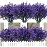 HNVNER 16 Pieces Artificial Lavender Flowers Outdoor, UV Resistant Artificial Flowers Plant for Outdoor and Indoor Decoration