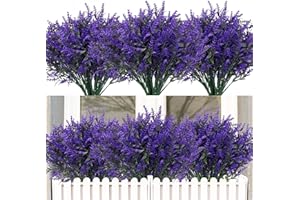 HNVNER 16 Bundles Outdoor Artificial Lavender Flowers Uv Resistant Fake Flowers Faux Plastic Plants Indoor or Outside Hanging Planter Home Garden Decoration(Purple)