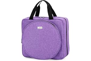 LoDrid Embroidery Project Bag - Square Embroidery Supplies Storage Tote Bag for Cross Stitch Kits Tools, Portable Craft Carry Case with Multiple Pockets, Purple