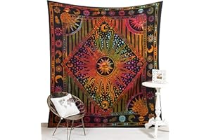 POPULAR HANDICRAFTS Arazzo da appendere alla parete con motivo mandala con sole e luna, stile hippie, psichedelico, per parete della camera da letto o come telo da spiaggia, motivo tie-dye, 228 x 274 cm