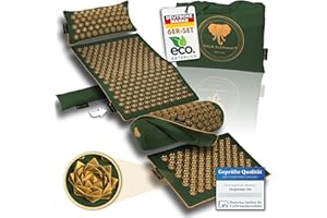 CALM ELEPHANT ORIGINAL XXL Acupressure Mat ULTIMATE 6-Piece Set with Ergonomic Pillow, Lumbar & Leg Pillow, Foot Mat, Heating Function and Bag – Relieves Back, Neck & Shoulders, Reduces Stress - Green
