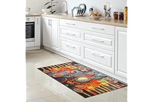 ‎CARPETIA CARPETIA Küchenteppich Läufer Küche Teppich 80 x 150 cm Gewürze Kräuter Zimtstangen Geschirr Kochlöffel antirutsch abwaschbar