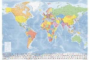 GeoMetro Mappa del mondo di grandi dimensioni in italiano con plastificazione (scrivibile e cancellabile), 140 x 100 cm, nuova edizione