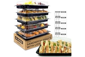 ebake Pack of 5 Sandwich Platter Trays with Lids - Reusable Plastic Buffet Trays for Catering, Sandwich Trays & Meal Prep Serving Trays for Parties, Events and Birthdays - 34 x 24 x 7.5cm