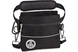 HUND IST KÖNIG Sac à friandises pour chien avec poche magnétique une main, 2 poches à fermeture éclair, poche intérieure amovible, bandoulières rembourrées, mousqueton gratuit, parfait pour le dressage des chiens