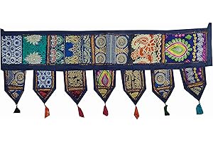 INDIAN CRAFT CASTLE ICC valances for Windows Toran Cotton Vintage Patchwork Door Hanging Valance Window Hand Embroidered Bohemian Decor Living Room Wall Bedroom Living Room Home Handmade Decorations Violet 42 Inches