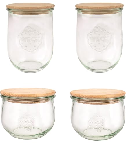 Weck Barattoli In Vetro A Forma Di Tulipano #744 500ml - 6 Pezzi Con Coperchio In Legno E Guarnizione In Silicone - Perfetti Per Pasta, Spezie, Cereali