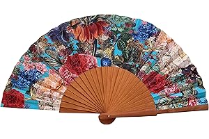 ‎TUSITALA BARCELONA Spanischer Handfächer Triana – Holz und Baumwolle – 23 cm – Etui und Hülle aus Jute – Modeaccessoire – Handgefertigt in Spanien – Events und Geschenke – Blumenkollektion – Tusitala Barcelona