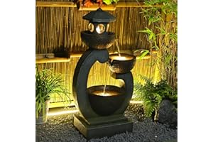 Bumilgar Springbrunnen Gartenbrunnen für Außen mit LED Beleuchtung Zimmerbrunnen Kaskade Brunnen Wasserspiel Wasserfall Brunnen für Garten,Balkon,Terrasse, 90x45x27 cm