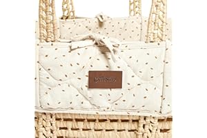 The Little Green Sheep Quilted Moses Basket Replacement Liner - Linen Rice Print