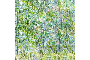 Qualsen Pellicola per Vetri Finestre 30x100cm, Effetto Arcobaleno Pellicola Adesiva per Vetri Motivo di Foglia Verde Decorativa Elettrostatica Pellicola Privacy Finestre per Casa Ufficio Cucina