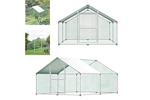 Aufun Pollaio Recinzione per Esterni XL con Serratura in Acciaio Zincato per Piccoli Animali Recinzione per Esterni Pollaio per Gabbia per Uccelli per Animali Domestici All'aperto 3x4x2m