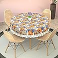 Kuber Industries 60 Inch - Round Table Cover | PVC Waterproof Center & Dining Table Cloth | Table Protector Sheet For Home & Kitchen | Multi-Flower-White Blue