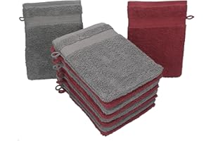 Betz Lot de 10 Gants de Toilette Taille 16x21 cm 100% Coton Premium Couleur Rouge foncé et Gris Anthracite