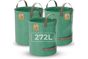 DIKOTS Garden waste bags heavy duty - 272L Pack of 3 reusable garden bags heavy duty with handles - Industrial standard garden sacks ideal for collecting garden plant waste grass & leaves