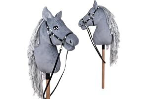 Pink Papaya Hobbyhäst, med grimma och träns, käpphäst för hobby horsing, häst att rida för barn.