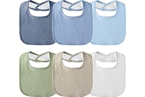 Kewlife gift Baberos Bebe de Muselina Para Bebé, Pañuelo Cuadrado Para el Cuello Del Bebé, Baberos Ajustables Para Niños y Niñas - 6 Paquetes