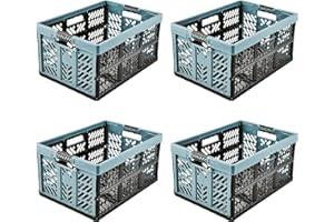 keeeper 4x Cajas plegables resistentes con asas suaves al tacto, 45 l, Ben, Azul nórdico