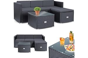 KESSER® Aruba polirattanowy Lounge Aruba – zestaw mebli ogrodowych dla 3-4 osób, 3-osobowa sofa ogrodowa, fotel, taboret i stolik, z poduszkami do siedzenia, do ogrodu, na taras, balkon, antracytowy