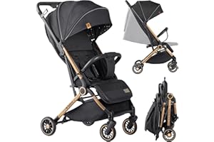 Tulano Milan 35 | Leichter und kompakter Buggy | Kinderwagen mit Liegefunktion | Verstellbare Rückenlehne | XXL-Sonnenverdeck | 5-Punkt-Gurt | Inklusive Moskitonetz und Beindecke | Schwarz Gold