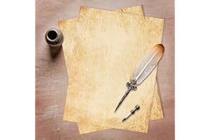 FloraVigo 36 arkuszy staromodnego papieru listowego, DIN A4 vintage wzorzysty papier, idealny do zaproszeń i listów w stylu retro, wygląda jak pergamin, dwustronny 100 g/m²