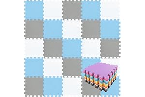 QQPP EVA Puzzle Tapis Mousse Bebe - Idéal pour Les Tapis De Jeux Enfant,25 Dalles(30 * 30 * 1cm), Blanc, Bleu, Gris. QQC-AGLb25N