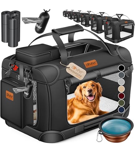 Lovpet® Hondenbox, incl. hondenbak, opvouwbaar, L 70 x 52 x 52 cm hondentransportbox, transporttas, hondentas, transportbox voor huisdieren, honden en katten, marineblauw