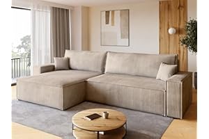 ‎BROMARKT BROMARKT Sofa mit Schlaffunktion Couch L Cordstoff Sofa Bettkasten Schlafsofa für Wohnzimmer Ecksofa freistehend Adi XL Relaxsofa 3 sitzer 272x143x85 cm Beige