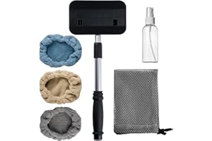 POLYTE Pivoting Extra-long Windshield Glass Cleaning Tool Extendable Aluminum Handle w/3 Premium Microfibre Covers