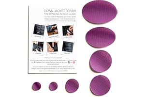 DJR Down Jacket Repair Patches: Easy to Use, Pre-Cut, Self-Adhesive, Soft, Waterproof, Tear-Resistant Rip-Stop Nylon Fabric Patches to Fix Holes in Clothing, Down Jackets, Outdoor Gear - Dark Purple