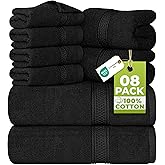 Utopia Towels - 8 Piece Full Bath Towel Set (Black) | 8 piece set includes 2 bath towels, 2 hand towels and 4 washbasins. Sof