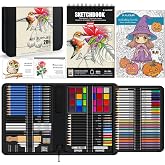KALOUR 206 Drawing Set, Art Supplies with 3 Colors Sketchbook and Coloring Paper, Includes Tutorial, Graphite, Charcoal, Wate