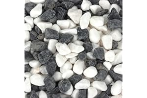 Belle Vous Grava Decorative Gris & Blanco Natural (Bolsa de 3,6 kg) - Piedras decorativas de río para planta, jardín, acuario, hogar y jardín