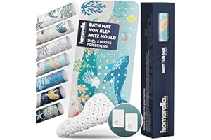 Homerella® Children's Bath Mat 100 x 40 cm Non Slip Kids Antibacterial Extra Comfortable Including Hooks for Storage Children & Baby Bath Mat Non-Slip BPA Free and Machine Safe