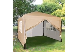 MCC DIRECT Pop-Up-Pavillon 3x3m Falt Pavillon mit Seiten 2 Windstäben und 4 Gewichtssäcken und silberfarbener Schutzschicht wasserdicht Festzeltüberdachung WS (Beige)