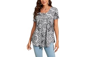 Enmain Mujeres Casual Túnica Tops Manga Larga Plisado Señoras Swing Tops Blusa Suelta Botones hasta V-Cuello Más Tamaño Túnica Camiseta para Mujer S-3XL