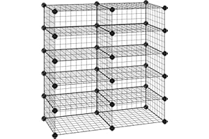 SONGMICS Shoe Rack, Rectangular Cube Organiser, Modular DIY Storage Shelf Unit, 40 x 30 x 17 cm for Each Compartment, Metal Wire Interlocking Wardrobe, for Entryway Closet, Black LPI25H
