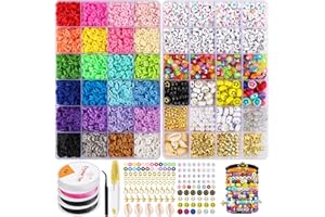 CSUNTIKULO 24 Colori 7000+ Pezzi Perline per Braccialetti, Perline Piatte da 6 mm Perline di argilla polimerica Perline di sorriso con Lettera e Faccina Multicolore per Fare Collane e Bracciali