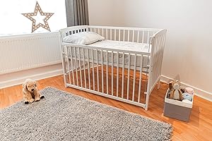 B4BEDS Baby Dropside Cot Bed White Junior Toddler Bed with Foam Mattress