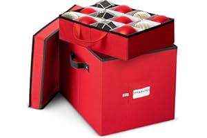Verahaus Christmas Bauble Storage Box, 600D Oxford Fabric, Adjustable Dividers, Holds Up to 36 Ornaments (10cm/4" Diameter), Portable with Carry Handles and Removable Tray Lid (Red)