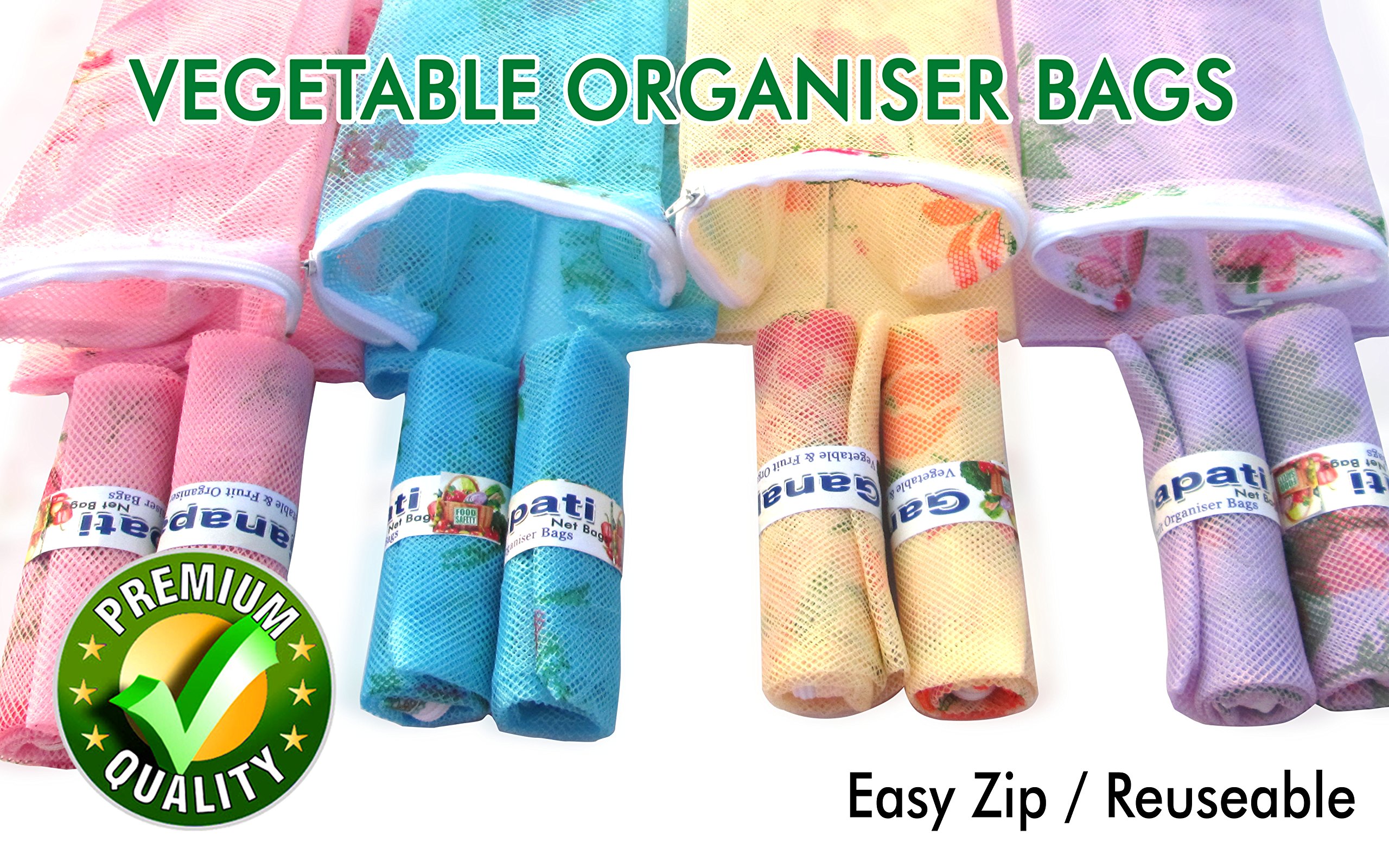 Ganapati Fridge Storage Net Bag For Vegetable And Fruit Reusable Mesh Bag, Multicolour - Pack of 12 (9.5 x 16 Inches) - Image 4