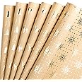 RUSPEPA Wrapping Paper Sheets Kraft Paper - Gold Foil in Christmas Tree and Reindeer Design - 44.5 x 76 cm per sheet, total 6 sheets, packed in 1 roll