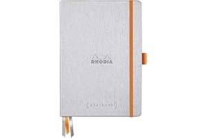 ‎RHODIA Rhodia 118570C Notizheft Goalbook (DIN A5, 14,8 x 21 cm, Dot, praktisch und trendige, mit festem Deckel, 90g weißes Papier, 120 Blatt) 1 Stück, Silber