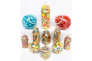Truly Sweet Candy 11 tarros de plástico mezclados retro para recoger y mezclar, tienda de dulces victoriana, kit de bufé de dulces, paquete de fiesta