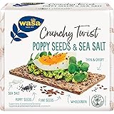 Wasa Crunchy Twist Poppy Seeds & Sea Salt, Cracker Integrali con Farina di Segale, Semi di Lino e di Papavero e Sale Marino, 