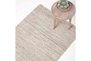 Homescapes Dywan/chodnik Madras ze skóry pochodzącej z recyklingu i konopi, 66 x 200 cm, naturalny
