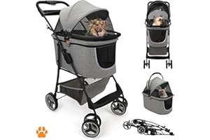 MY DUQUE Mod. CECE 2 in 1 - Passeggino per animali, con cestino per spesa o accessori, pieghevole con una mano, utilizzabile col telaio della carrozzina o staccabile come trasportino, grigio melange