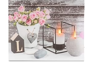 Nexos Trading LED Wandbild Leinwandbild mit Beleuchtung Fotodruck Love 40 x 50 cm Kunstdruck Leuchtbild Landhaus Vintage-Stil flackernde Kerzen Shabby Chick Hütte