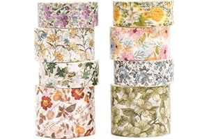 Songdao 8 rollos Washi Tape Set, Cinta Vintage Adhesivo Decorativo Obra de Arte Inspirada Hoja de Oro Masking Tapes para Artes, Bullet Journal, Scrapbooking, Bricolaje (Flowers & Plants)