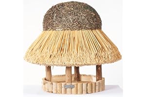 Hiss Reet® Vogelfutterhaus, Vogelhaus - mit Reetdach I Futterhaus für Vögel aus Eukalyptus Holz I Sylt I ideal für Balkon und Garten I wetterfest (L - ca. 58 cm Traufe)